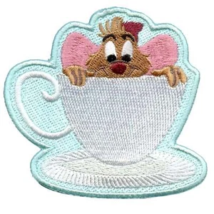 Official Cinderella Jaq In Tea Cup Embroidered Iron On Applique Patch - Picture 1 of 3