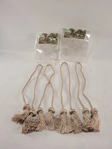 Set of 8 Vintage Silk French Curtain Tassled Pullbacks Sage Taupe - Picture 1 of 6