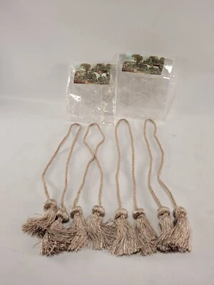 Set of 8 Vintage Silk French Curtain Tassled Pullbacks Sage Taupe - Image 1 of 4