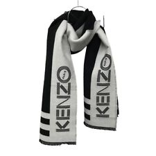 KENZO Logo Muffler Wool Silk Blend Gray x Black [260124] VG
