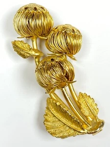 HOWARD BENEDIKT NY Designer Gold Tone Pin Brooch Vintage 3 Wire Flowers Leaves - Picture 1 of 14