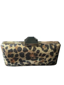 Neu ohne Etikett Sondra Roberts Pailletten Leopardenmuster Box Clutch Handtasche mit Riemen - Bild 1 von 8