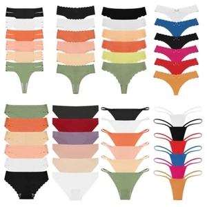 6 Pack Womens Seamless Thong G-strings Panties Solid Ice Silky Underwear Briefs - Picture 1 of 44