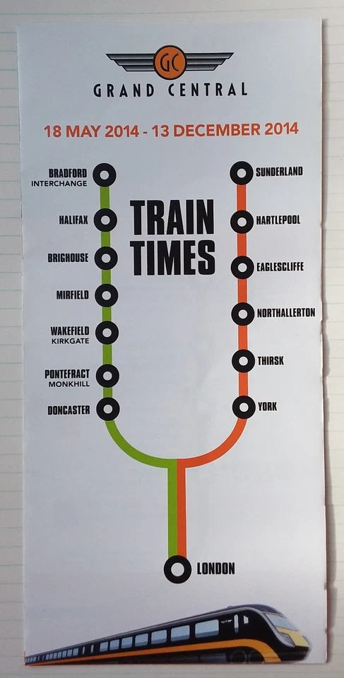 GRAND CENTRAL TIMETABLE North East & West Riding-London May 2014 Trains Railways - Image 1 of 1