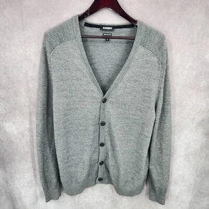 Express Cardigan Sweater Mens XL Gray Button Up Long Sleeve Merino Wool Blend - Picture 1 of 8
