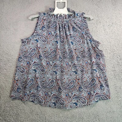 Gap Sleeveless Top Blouse Women Medium Paisley Print White Blue Maroon - M - Image 1 of 4