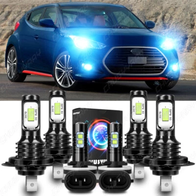 For 2012-2017 Hyundai Veloster Blue LED Headlight High Low Fog Light Bulbs Kit - Image 1 of 4