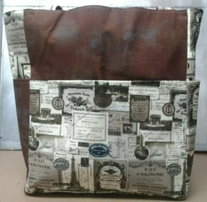 Paris Eiffel Tower Stamps Labels Brown Large Purse/Project Bag Handmade 14x16  - Picture 1 of 7