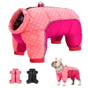 Winter Dog Jumpsuit Waterproof Coat Reflective Jacket with D-Ring 4 Legs Yorkie  - Picture 1 of 18