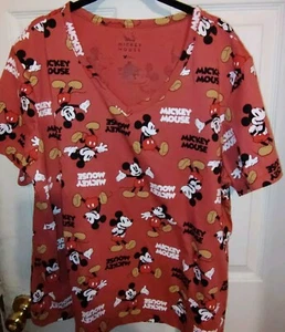 Disney Mickey Mouse Tee Shirt Womens Plus Size 2X Red Short Sleeve V-Neck Vacay - Picture 1 of 7