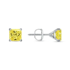 1 Ct Princess Canary Created Diamond Earrings Real 14K White Gold Martini Screw - Picture 1 of 3