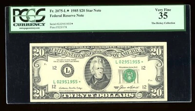 DBR 1985 $20 FRN STAR San Francisco Fr. 2075-L* PCGS 35 Serial L02951955* - Image 1 of 2