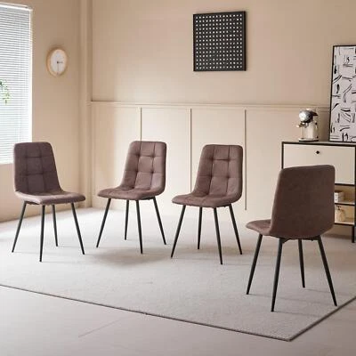 EGOONM Set di 4 sedie da pranzo moderne a scacchi, gambe in metallo, marrone scuro