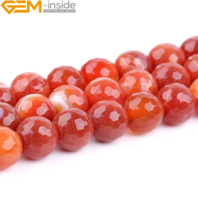 Onyx Red Stripe Sardonyx Agate Faceted Gemstone Round Beads for Jewelry 15" - Image 1 of 4