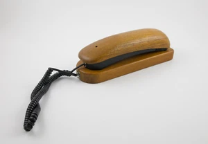 Teléfono fijo vintage con botón pulsador de madera maciza Columbia Telecommunications - Imagen 1 de 9