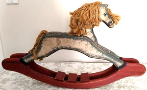 Vintage Primitive Folk Art Americana Handmade Handpainted Rocking Horse 23" Wide - Picture 1 of 10