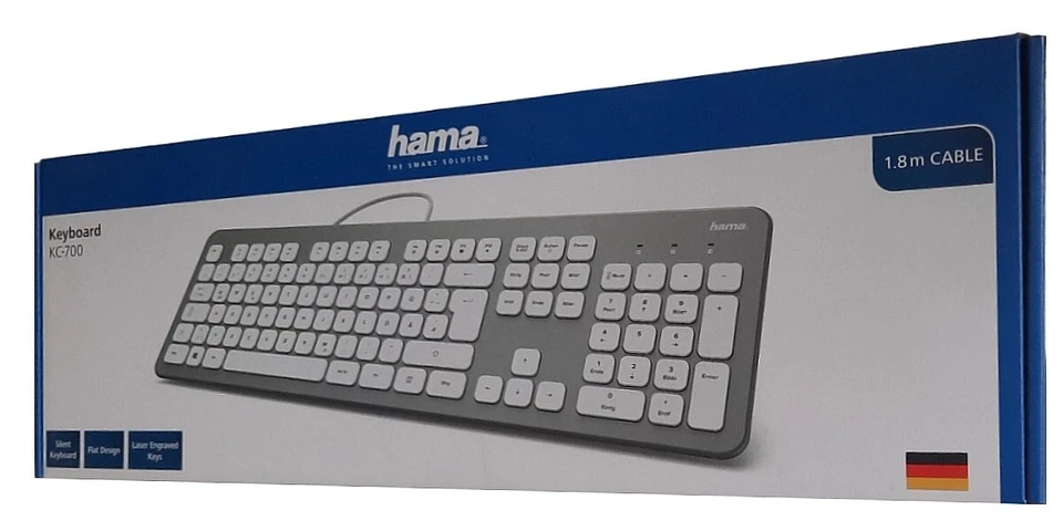 Hama KC-700 USB PC Tastatur kbelgebunden, leise Tasten, Silber, QWERTZ - Bild 1 von 1