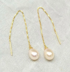 Magnífico par de pendientes largos colgantes de perla blanca crema Akoya años 925 - Imagen 1 de 4