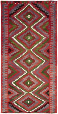 Hand woven Yoruk Dark Red Wool Kilim 5'11" x 11'8" - Image 1 of 4