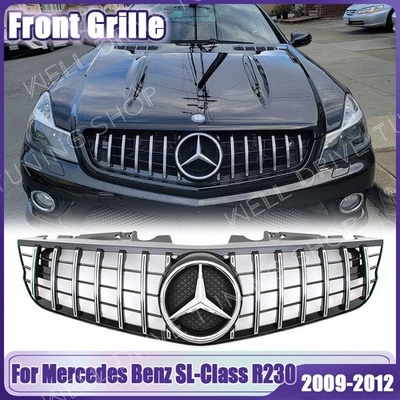 Chrome Silver Front Grille W/Star For Mercedes Benz R230 09-12 SL500 SL600 SL63 - Image 1 of 4