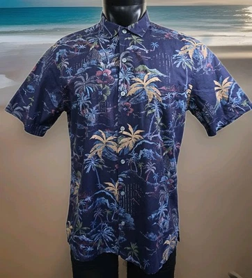 Tori Richard Tropical Blue Palms Button Up Cotton Lawn S/S Shirt Men’s Sz M - Изображение 1 из 4