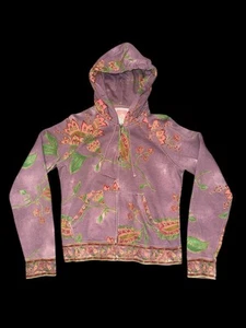 Y2K Vintage Lucky Brand Women’s Sz Large Hoodie Purple Floral Hippie Wild Child - Picture 1 of 6