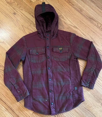 G-Star Woman's Plaid Full Zip Snap Moto Jacket Size Large Maroon Emo - Image 1 of 4