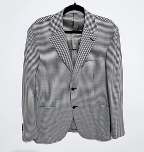 Canali Kei Wool Sport Coat Mens 37R Black White Houndstooth Blazer Made In ITALY - Picture 1 of 10