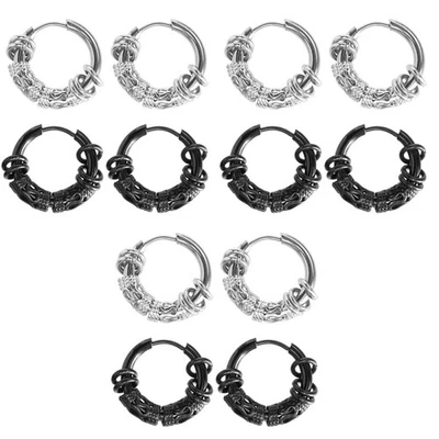6 Pairs  Stainless Steel Round Earrings Fashion Dragon Design Earrings for Men - Image 1 of 4