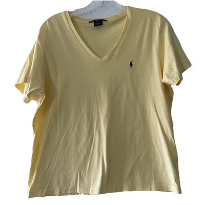 Polo Ralph Lauren Women's Size XL Yellow V-Neck Cotton T-Shirt Top Blue Pony - Image 1 of 4