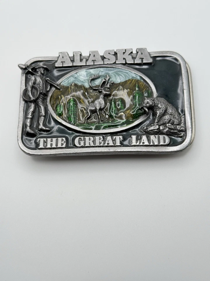 DE COLECCIÓN 1983 “ALASKA LA ÚLTIMA FRONTERA” HEBILLA DE CINTURÓN DE PELTRE SISKIYOU BUCKLE CO. INC Foto 1 de 4