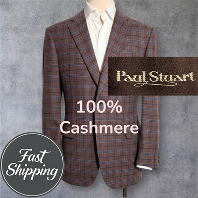 2995$ PAUL STUART Men’s 46L Blazer Sport Coat 100% Cashmere Windowpane Jacket - Image 1 of 4