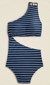 NUEVO J Crew Cutout Traje de Baño de Una Pieza Cobertura Completa con Botones Azul Marino Rayas 12 - Imagen 1 de 7