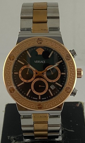 Raro Versace Quadrante Nero Cronografo Quarzo Data Indicatore per Orologio da Polso Uomo