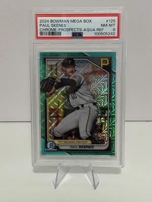 2024 年 Bowman Chrome Mega 盒 Paul Skenes Aqua Prospects 折射器 059/125 PSA 8 — 第 1/3 张图片