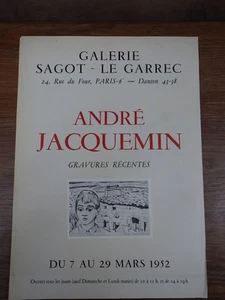 ORIGINAL POSTER EXPO POSTER: ANDRE JACQUEMIN Galerie Sagot-Le Garrec 1952 - Picture 1 of 2