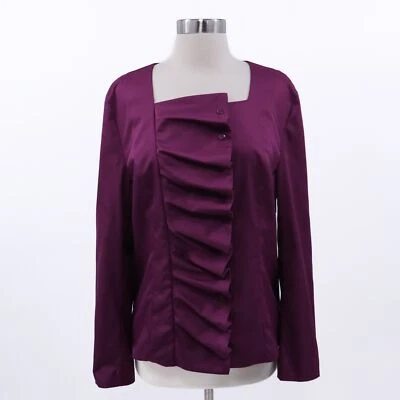Samuel Dong Jacket Womens L Large NEW Purple Plum Ruffle Front Taffeta - Image 1 of 4
