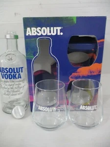 Absolut Vodka: set of 700ml empty bottle & 2 x drinking glasses,Hebrew, Israel. - Picture 1 of 9