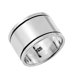 14mm Wide Shiny Fidget Spinner Band .925 Silver Ring-10 - Picture 1 of 7