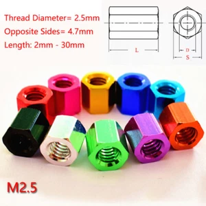 M2.5 Aluminium Alloy Threaded Standoff Spacers Hex Nuts Stud Sleeving Connector - Picture 1 of 9