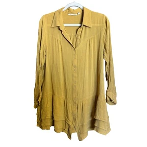 Soft Surroundings Tunic Top Womens Medium Yellow Button Gauze Flutter Hem Blouse - Picture 1 of 9