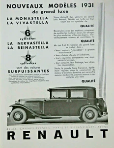 PUBLICITÉ PRESSE 1931 RENAULT DE GRAND LUXE LA MONASTELLA VIVASTELLA NERVASTELLA - Picture 1 of 1
