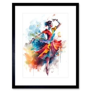 Flamenco Dancer Motion Rainbow Colour Dress Dance Framed Art Print Picture 9X7" - Picture 1 of 25