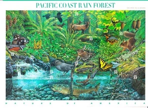 2000 Pacific Coast Rain Forest pane 10 self adhesive 33¢ stamps Scott 3378 - Picture 1 of 2
