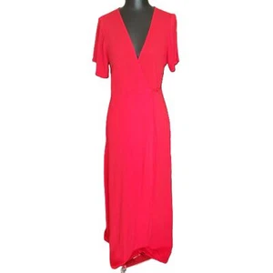Lulus Womens Red Short Split Sleeve V Neck Wrap Maxi Dress Size Medium - Picture 1 of 8