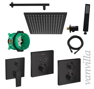 vanvilla Dusch-Set Regendusche m. Duscharmatur Hansgrohe schwarz matt Unterputz - Bild 1 von 18