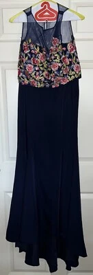 Formal / Prom Navy Blue w/ Pink Floral 2 Pc Gown Size 11-12 By Dave & Jonny Used - Image 1 of 4