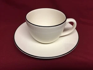 Crate & Barrel Classique Black Line Lg. Coffee Cup & Saucer-Made in England - Picture 1 of 3