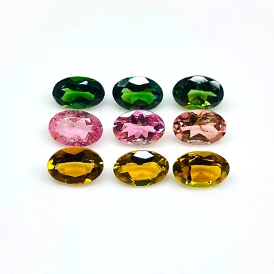 VVS 15 Pcs Natural Multi Tourmaline 6x4mm Oval Cut Loose Untreated Gemstones Lot - Image 1 of 4