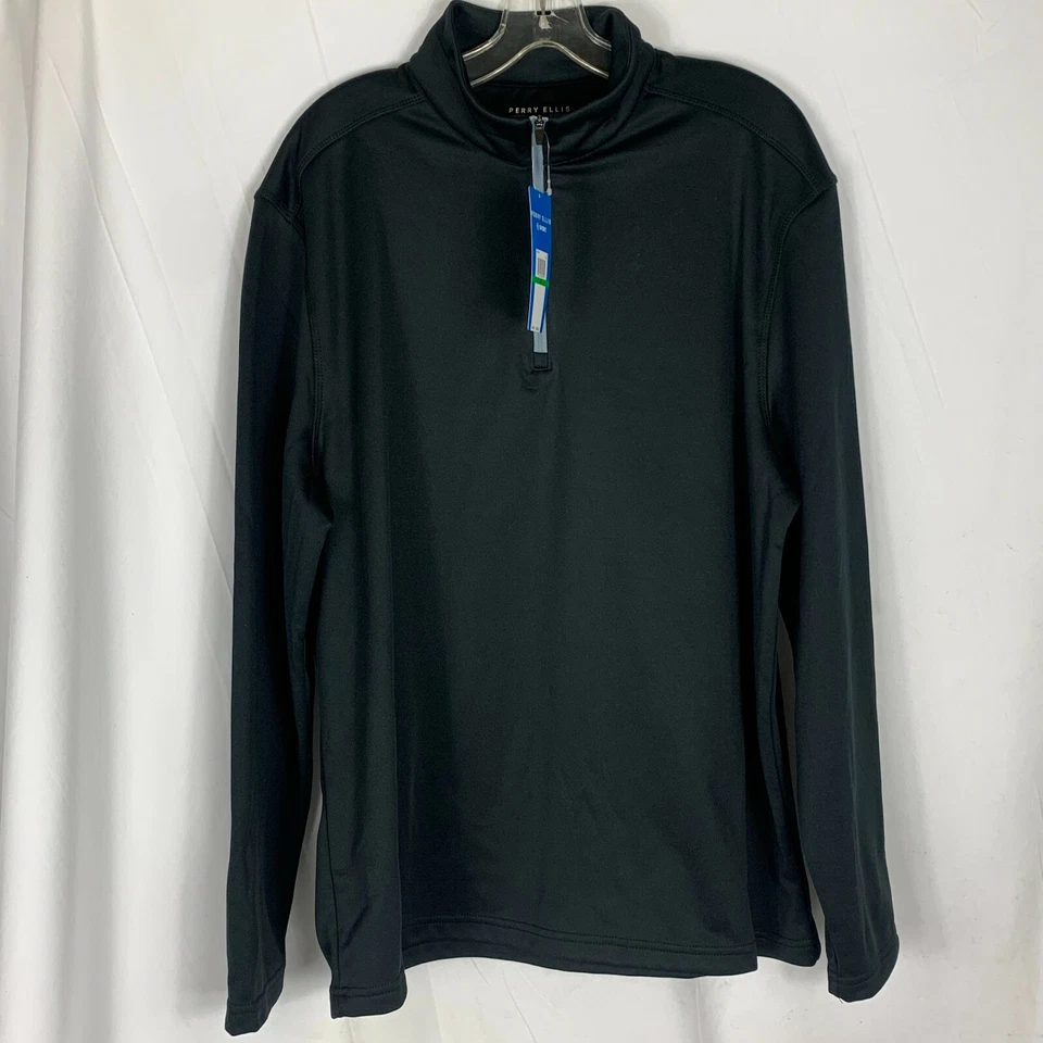 Mens Perry Ellis Large Blue Cotton Blend Long Sleeve Pull Over Half Zip Sweater  - Image 1 of 4
